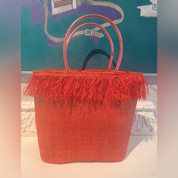 Bright Orange Raffia Fringed Handbag, Y2K, Mossimo - Picture 3 of 6